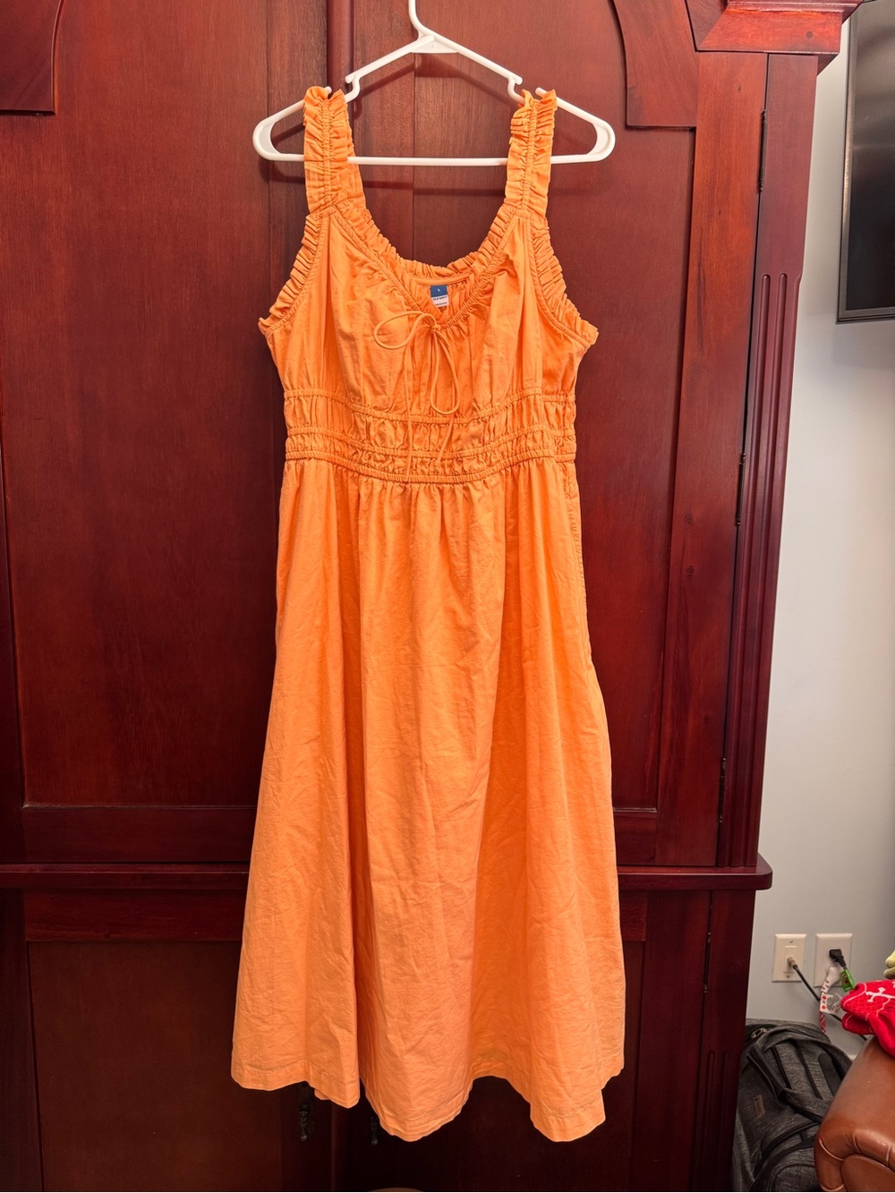 Old Navy "Peach Blossom" Milkmaid Smocked Ruffle Midi Dress Size Large